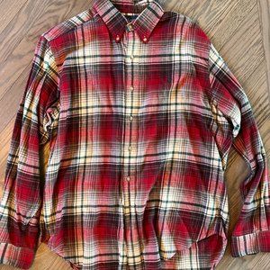 Polo by Ralph Lauren Red & Green Plaid Flannel Button Down Shirt | LARGE
